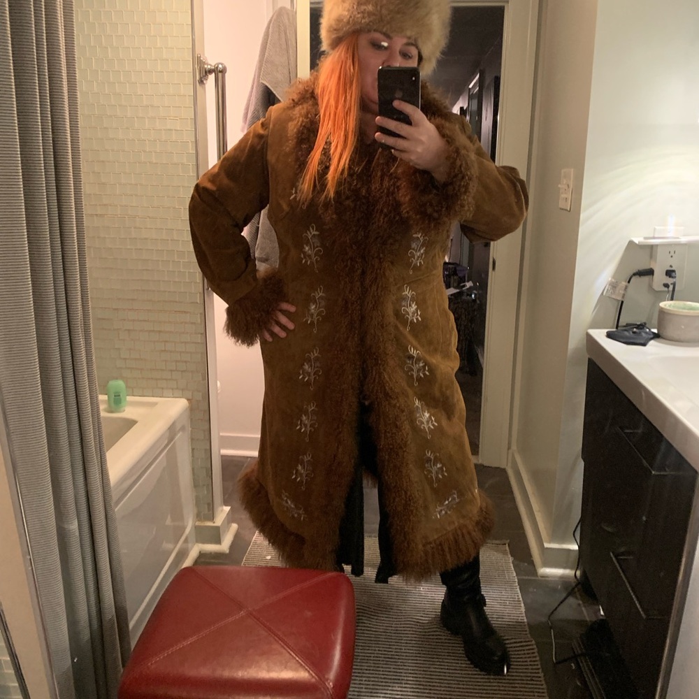 Vintage penny lane suede + Embroidered ginger rust brown Women's Coat - Picture 8 of 15
